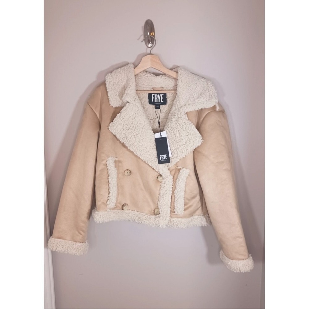 Frye Penny Lane Faux Shearling Jacket Womens L Cropped Boho Y2K NWT